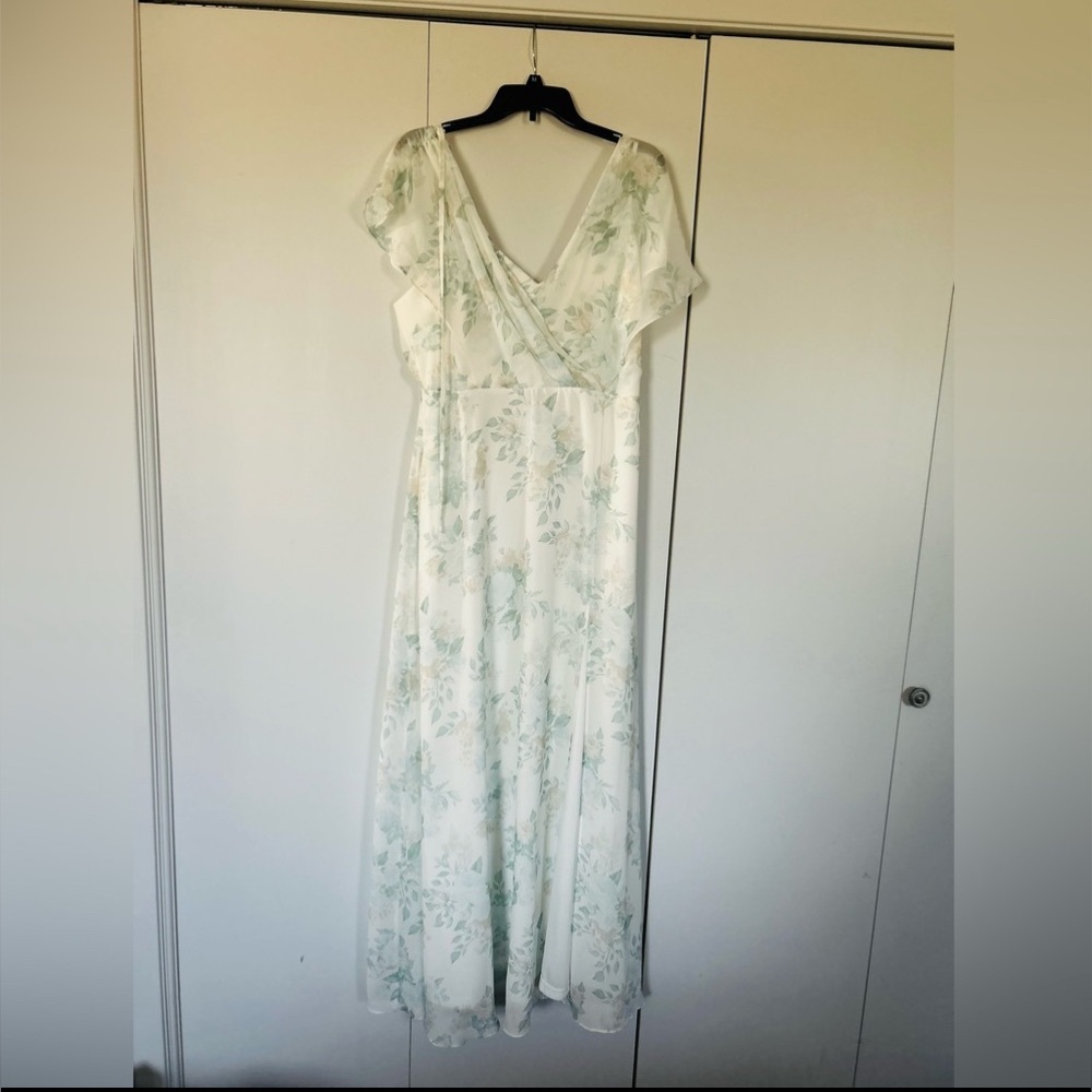 Green and White Floral Bridesmaid Dress